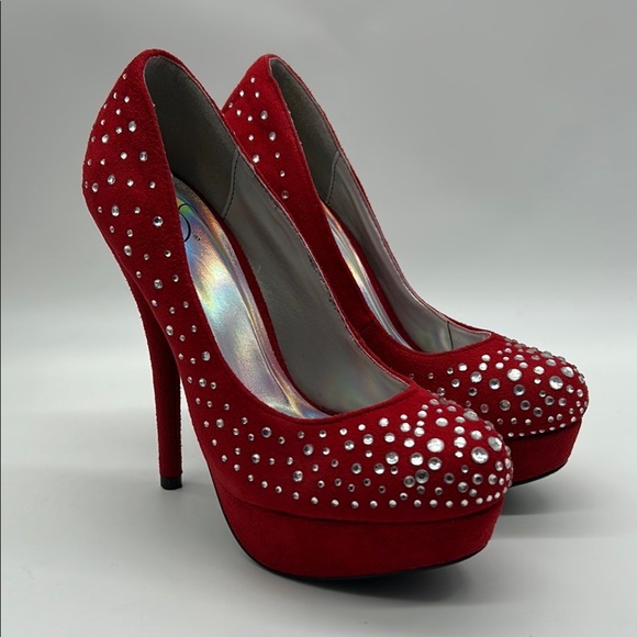 Red Suede Crystal Platform Pumps Size 6 | D Style LURE-S | Glam Heels - Picture 2 of 13
